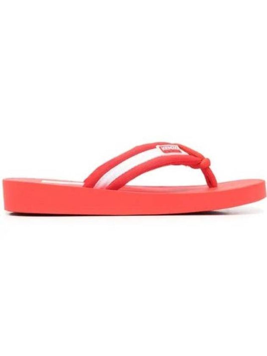 Logo Patch Striped Flip Flops Red - KENZO - BALAAN 1