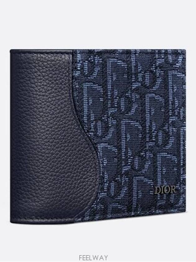 Saddle Half Wallet Navy Blue Grain Calfskin Marquetry - DIOR - BALAAN 2