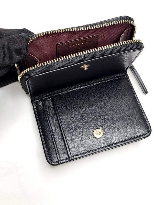 Classic Gold Hardware Logo Flap Zip Lambskin Card Wallet Black - CHANEL - BALAAN 6