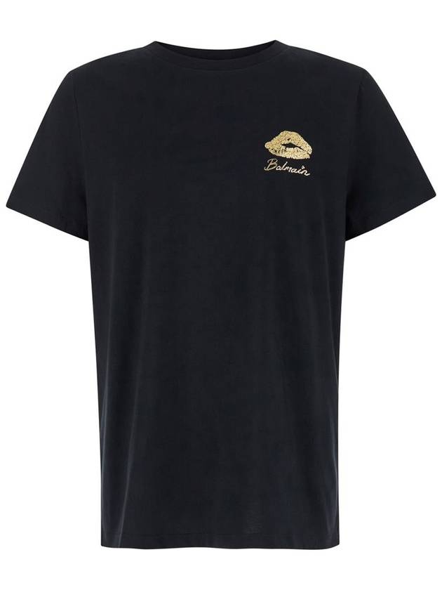 Black Crewneck T-Shirt With Logo Detail On The Front In Cotton Man - BALMAIN - BALAAN 1