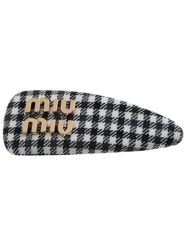 Women's Gingham Check Wool Hair Clip Black White - MIU MIU - BALAAN 3