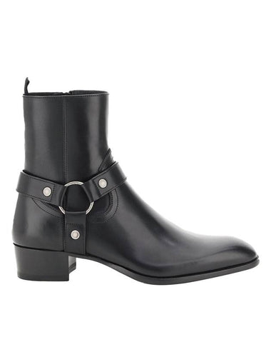 Men's Leather Wyatt Harness Ankle Boots Black - SAINT LAURENT - BALAAN 1