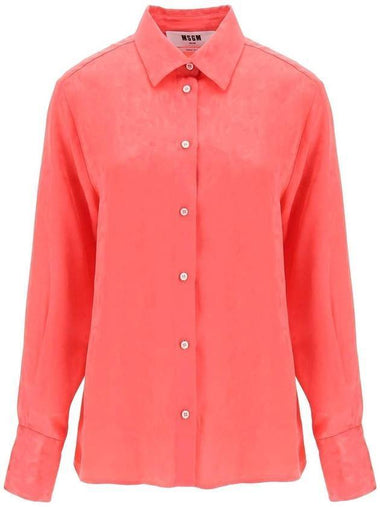 Women's Jacquard Satin Long Sleeve Shirt Ibiscus Pink - MSGM - BALAAN 1