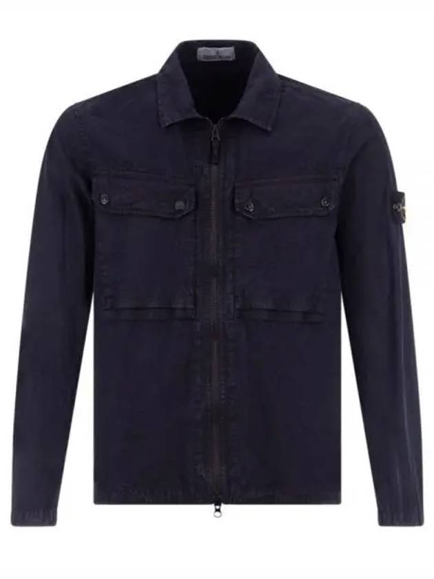 Brushed Organic Cotton Overshirt Jacket Navy - STONE ISLAND - BALAAN 2