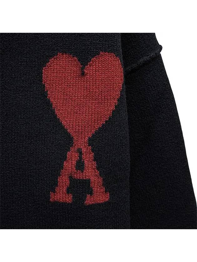 Heart Logo V Neck Wool Cardigan Black - AMI - BALAAN 3