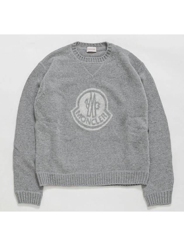 Logo Cashmere Crew Neck Knit Top Dark Grey Melange - MONCLER - BALAAN 5