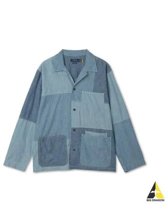 Classic fit patchwork chambray shirt blue - POLO RALPH LAUREN - BALAAN 1