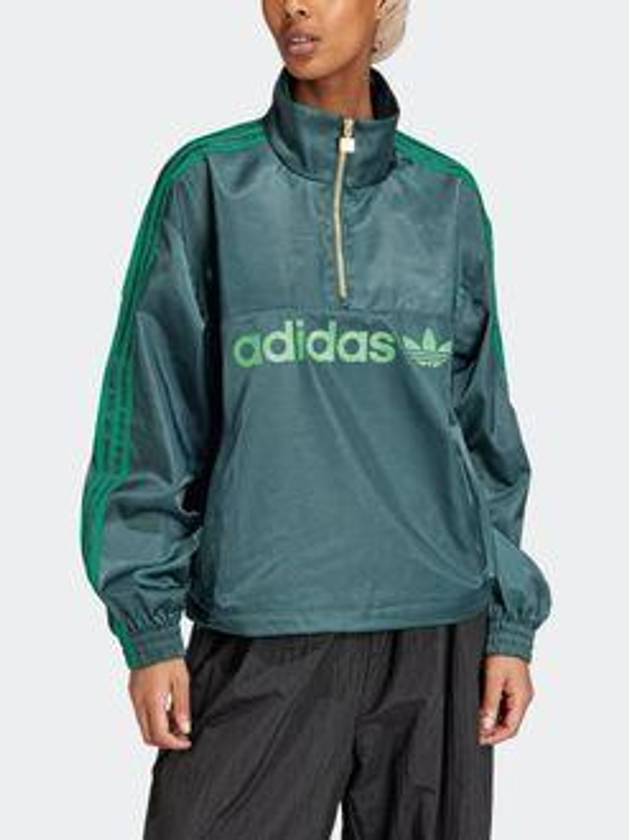 Satin Half Zip-Up Windbreaker Mid Green - ADIDAS - BALAAN 2