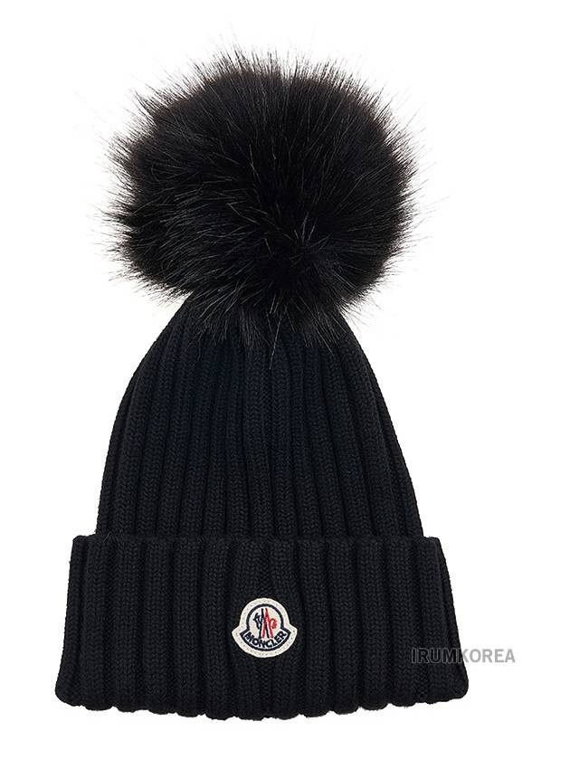 Pom-Pom Detail Wool Beanie Black - MONCLER - BALAAN 11