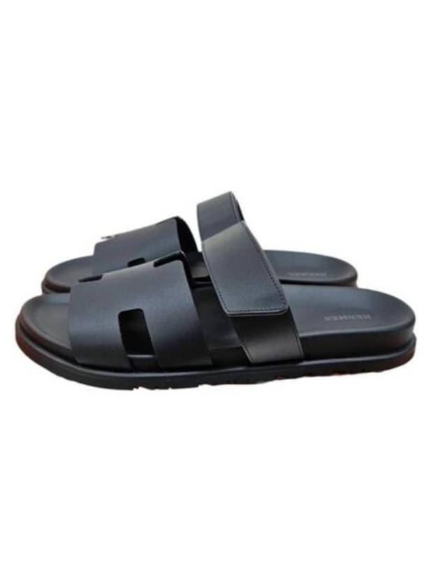 Hermes Chypre H Logo Calfskin Sandals Black - HERMES - BALAAN 3