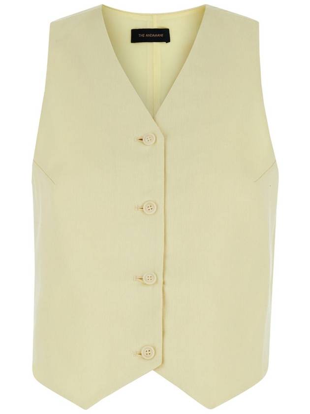 Yellow Vest With Buttons In Linen Blend Woman - ANDAMANE - BALAAN 1