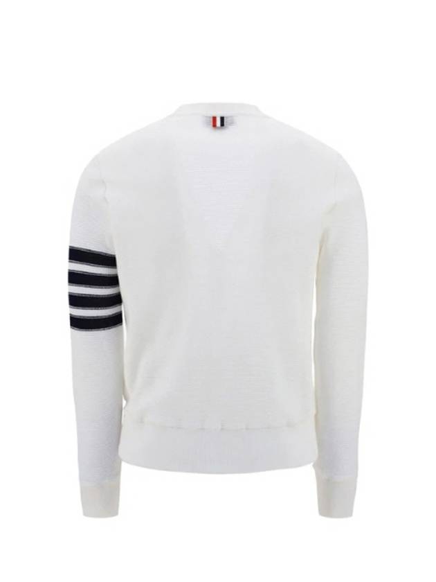 4 Bar Open Raschel Stitch V Neck Cardigan White - THOM BROWNE - BALAAN 7