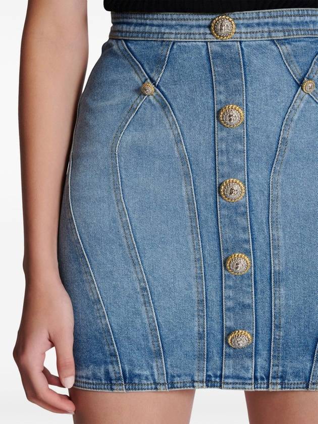 Button Denim Pencil Skirt Blue - BALMAIN - BALAAN 7