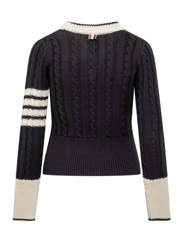 Baby Cable V-Neck Knit Top Navy - THOM BROWNE - BALAAN 3