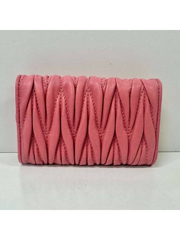 Gold Logo Plaque Matelasse Leather Key Holder Pink - MIU MIU - BALAAN 4