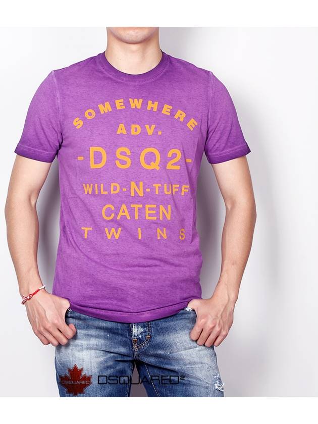 Men's Somewear Printing Vintage Washed Jeans Short Sleeve TShirt 74GC0900 Violet - DSQUARED2 - BALAAN 1