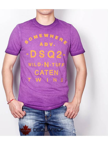 Men's Somewear Printing Vintage Washed Jeans Short Sleeve TShirt 74GC0900 Violet - DSQUARED2 - BALAAN 1