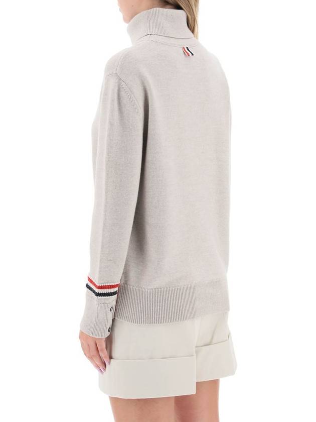 Women's Jersey Stitch Wool Turtleneck Beige - THOM BROWNE - BALAAN 4