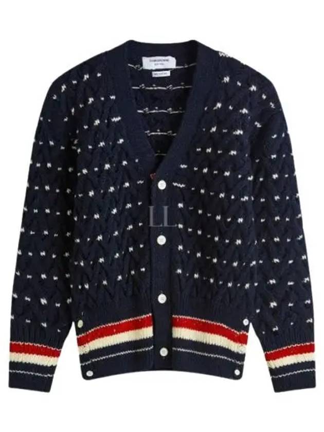 Donegal Cable Classic Wool Cardigan Navy - THOM BROWNE - BALAAN 2