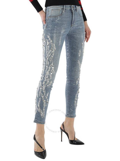 Roberto Cavalli Ladies Blue Cotton Denim Crystal Embroidery Skinny Jeans, Brand Size 42 (US Size 8) - ROBERTO CAVALLI - BALAAN 2