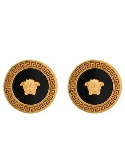 Enamel Medusa Stud Earrings Black Gold - VERSACE - BALAAN 2