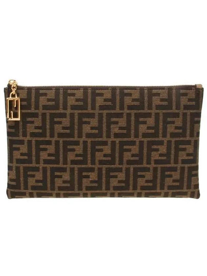 Flat Baguette Medium FF Jacquard Fabric Pouch Bag Brown - FENDI - BALAAN 2