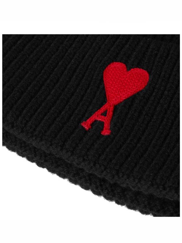 Embroidered Heart Logo Wool Beanie Black - AMI - BALAAN 3