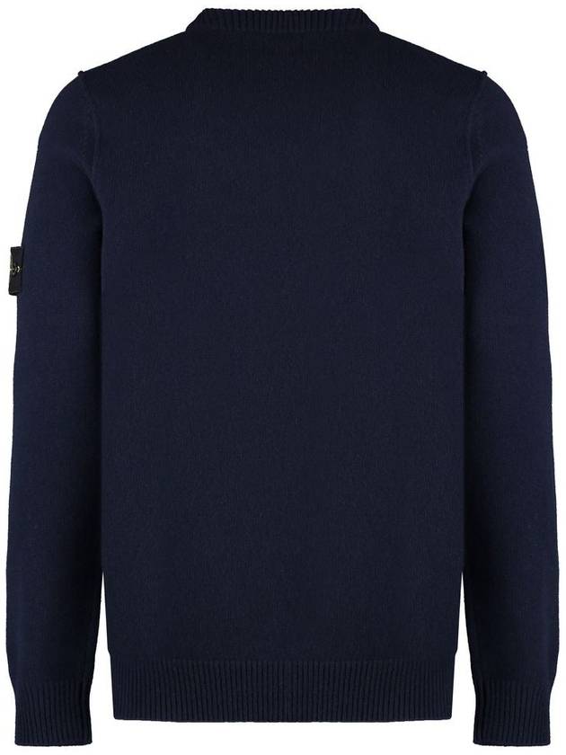 Logo Patch Lambswool Crewneck Knit Top Navy - STONE ISLAND - BALAAN 3