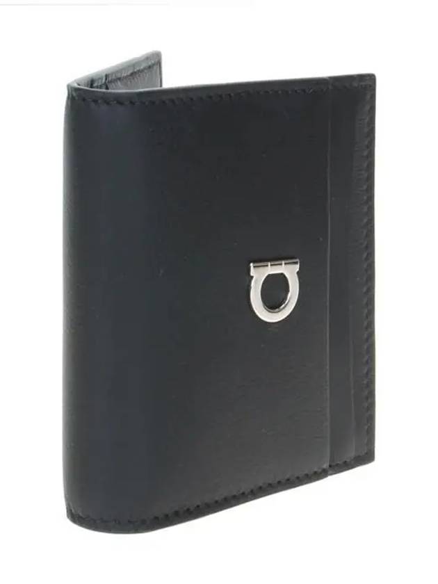 Silver Gancini Half Wallet Black - SALVATORE FERRAGAMO - BALAAN 3