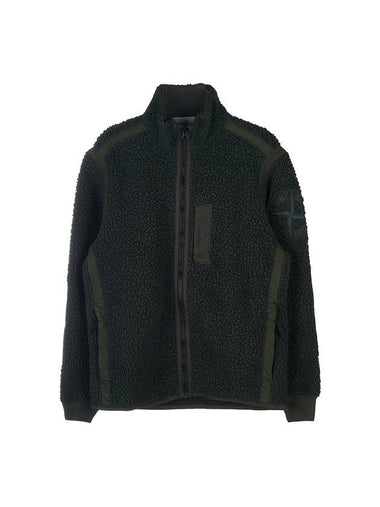 Embroidered Logo Furry Wool Zip-up Jacket Olive - STONE ISLAND - BALAAN 1