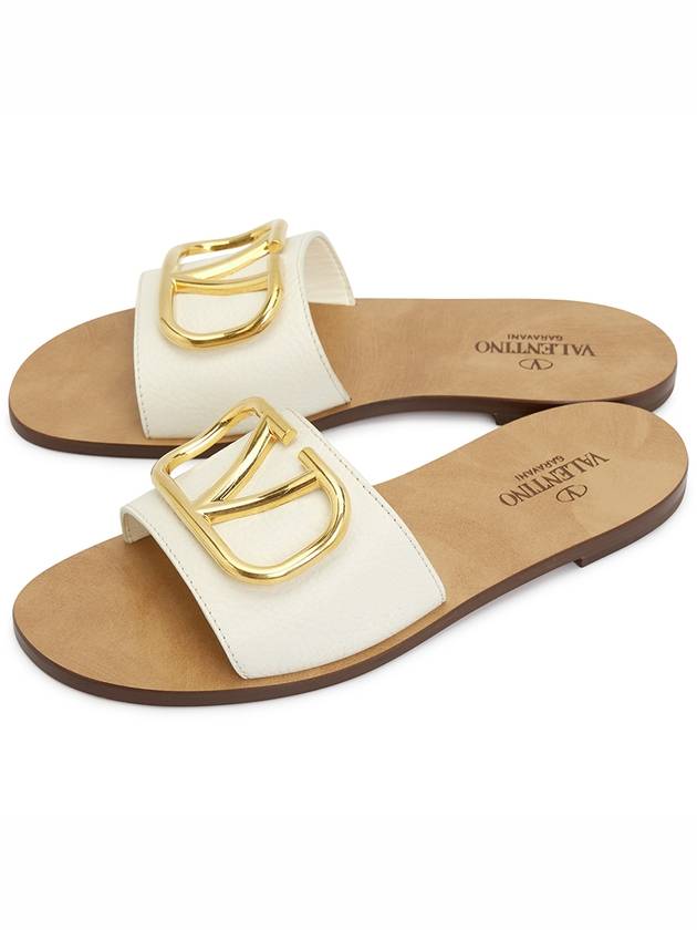 V Logo Signature Grainy Calfskin Slippers Sandals Ivory - VALENTINO - BALAAN 2