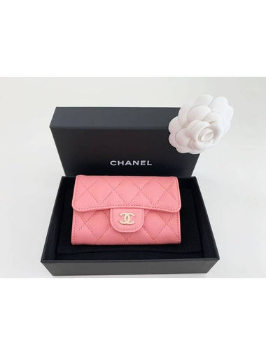 Classic snap card wallet caviar coral pink gold AP0214 - CHANEL - BALAAN 1