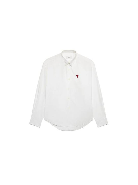 Button Down Boxy Fit Oxford Long Sleeve Shirt Natural White - AMI - BALAAN 1