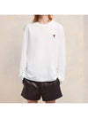 Chain Stitch Heart Logo Long Sleeve T-Shirt White - AMI - BALAAN 3