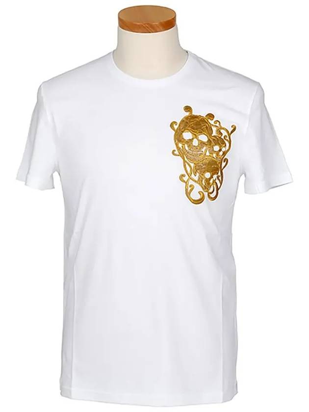 Gold Skull Logo Short Sleeve T-Shirt White - ALEXANDER MCQUEEN - BALAAN 2