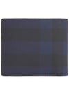 Check Half Leather Half Wallet Navy - BURBERRY - BALAAN 3