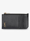 Monogram Leather Gold Zipper Card Wallet Black - SAINT LAURENT - BALAAN 2