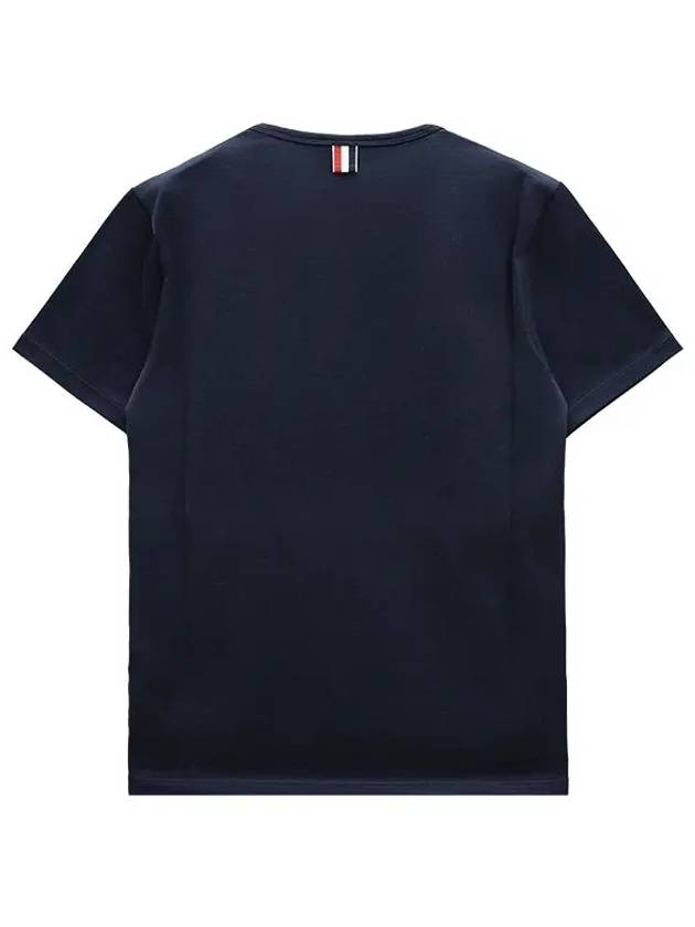 Men's Medium Weight Jersey Tipped Pocket Crewneck Short Short Sleeve T-Shirt Navy - THOM BROWNE - BALAAN 7