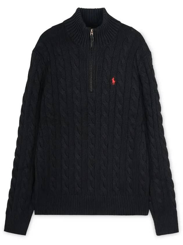 Men's Embroidery Pony Cable Half Zip Up Knit Top Black - POLO RALPH LAUREN - BALAAN 2