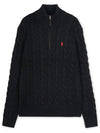 Men's Embroidery Pony Cable Half Zip Up Knit Top Black - POLO RALPH LAUREN - BALAAN 4