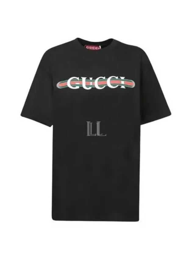 Web Print Cotton Short Sleeve T-Shirt Black - GUCCI - BALAAN 2