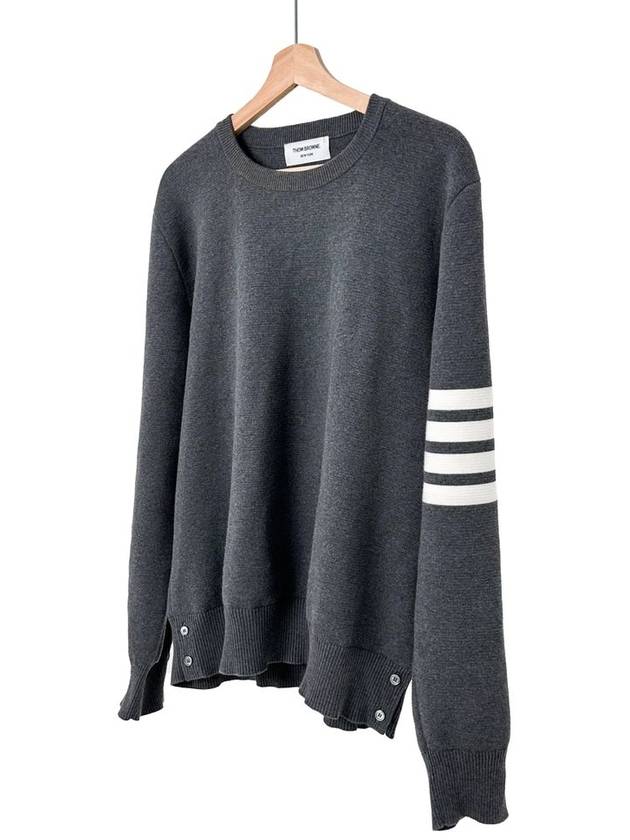 4 TB diagonal armband Milan crew neck cotton knit gray - THOM BROWNE - BALAAN 1