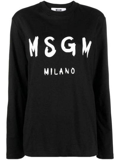 Milano Brushed Logo Cotton Long Sleeve T-Shirt Black - MSGM - BALAAN 2