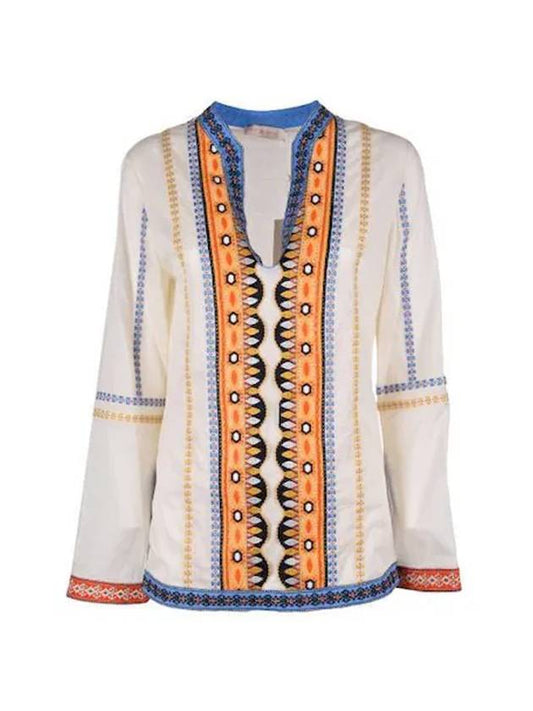 Women's Kaftan Cotton Blouse Ivory - TORY BURCH - BALAAN.