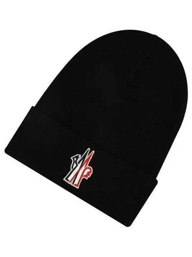 Grenoble Pure Wool Logo Beanie Black - MONCLER - BALAAN 2