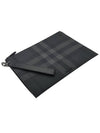 Check Large Zip Pouch Clutch Bag Charcoal - BURBERRY - BALAAN 3