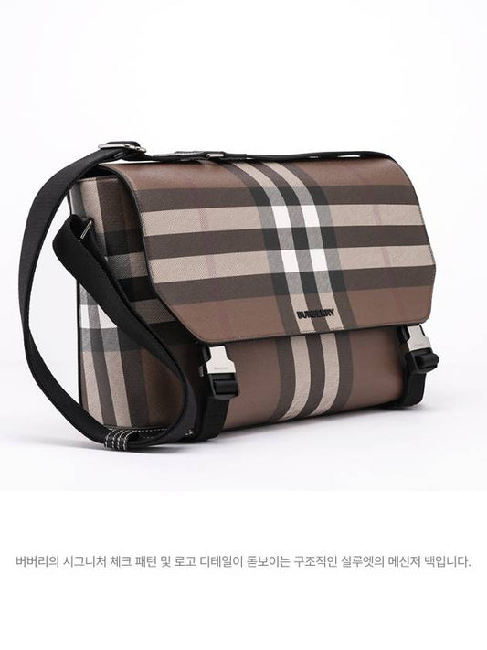 Check Print Leather Messenger Bag Dark Birch Brown - BURBERRY - BALAAN 2