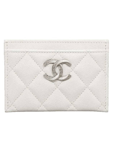 CC Logo Shiny Grained Calfskin Card Wallet White - CHANEL - BALAAN 1