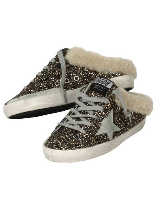 Superstar Glitter Shearling Mule Black Gold - GOLDEN GOOSE - BALAAN.