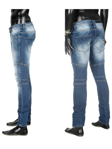 Men's Biker Cotton Skinny Jeans Blue - PHILIPP PLEIN - BALAAN 1